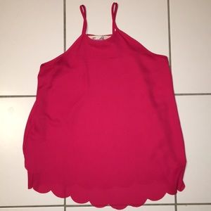 Cherry Red Halter Tank with Scalloped Bottom